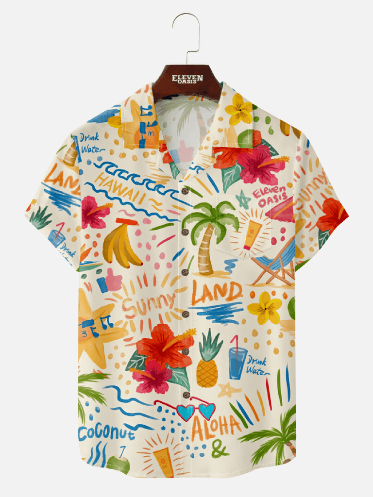 Men's hawaii vacation short sleeve camp collar shirt cartoon pattern tropical fruit