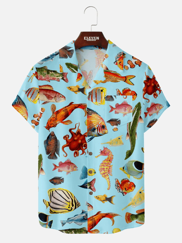 Men’s Sea Creatures Pattern Camp Collar Shirt