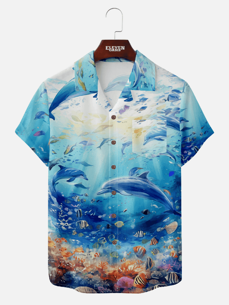 Men's hawaii shirt with sea creatures dolphin 