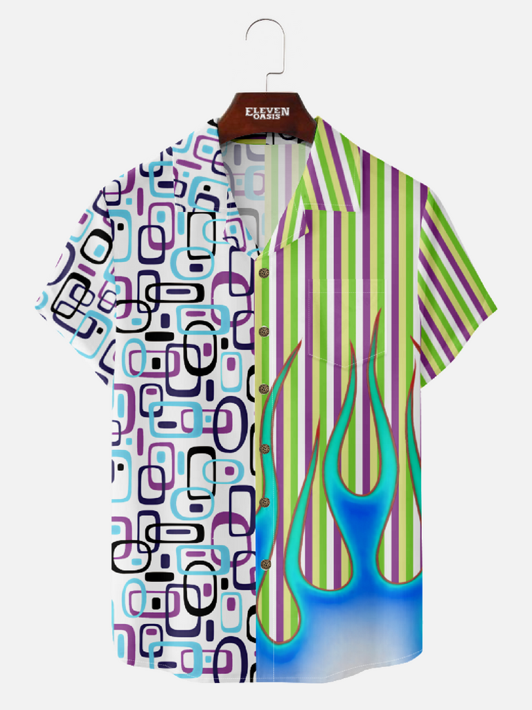 Men‘s Camp Collar Shirt with Mid-Century Modern Art Geometric