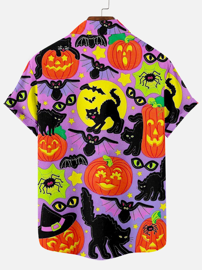 Halloween Black Cat Pumpkin Pattern Men's Short Sleeve ShirtMens short sleeve shirts Big and tall Mens shirts Short sleeve shirts for men Mens 4xl shirts Casual short sleeve shirts