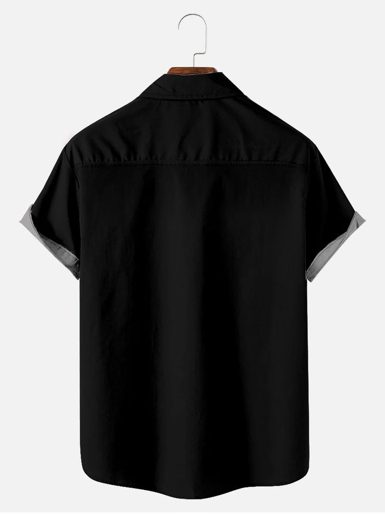 Men's Black Cat Bowling Shirt with Chest PocketMens short sleeve shirts Big and tall Mens shirts Short sleeve shirts for men Mens 4xl shirts Casual short sleeve shirts