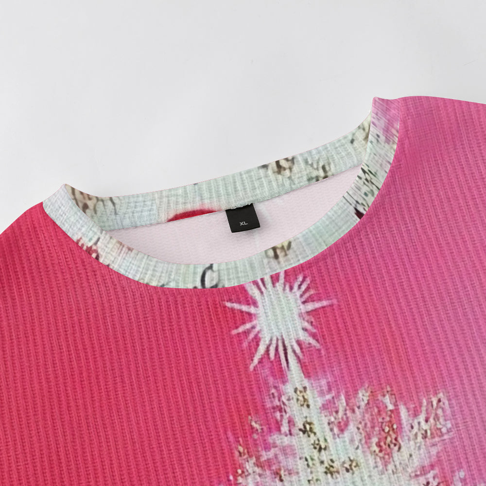 White Christmas Tree on Pink Background Knitted Sweatshirt, mens short sleeve shirts¡ê?big and tall mens shirts¡ê?short sleeve shirts for men¡ê?mens 4xl shirts¡ê?casual short sleeve shirts