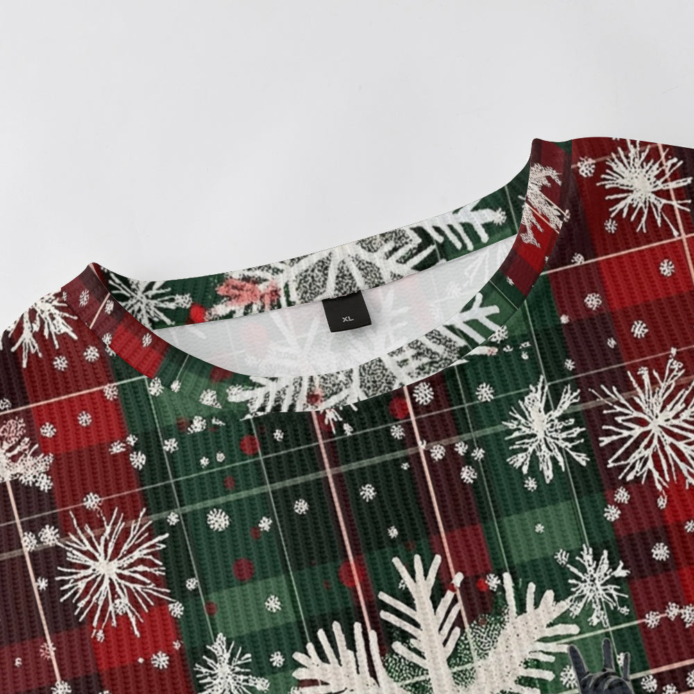 Checkered Ugly Christmas Snowflakes with Dancing Santa Knitted Sweater, mens short sleeve shirts¡ê?big and tall mens shirts¡ê?short sleeve shirts for men¡ê?mens 4xl shirts¡ê?casual short sleeve shirts