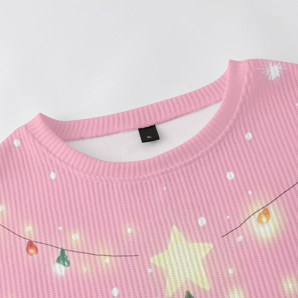 Cozy Christmas Tree with Glow Lights Pink Knitted Sweatshirt, mens short sleeve shirts¡ê?big and tall mens shirts¡ê?short sleeve shirts for men¡ê?mens 4xl shirts¡ê?casual short sleeve shirts