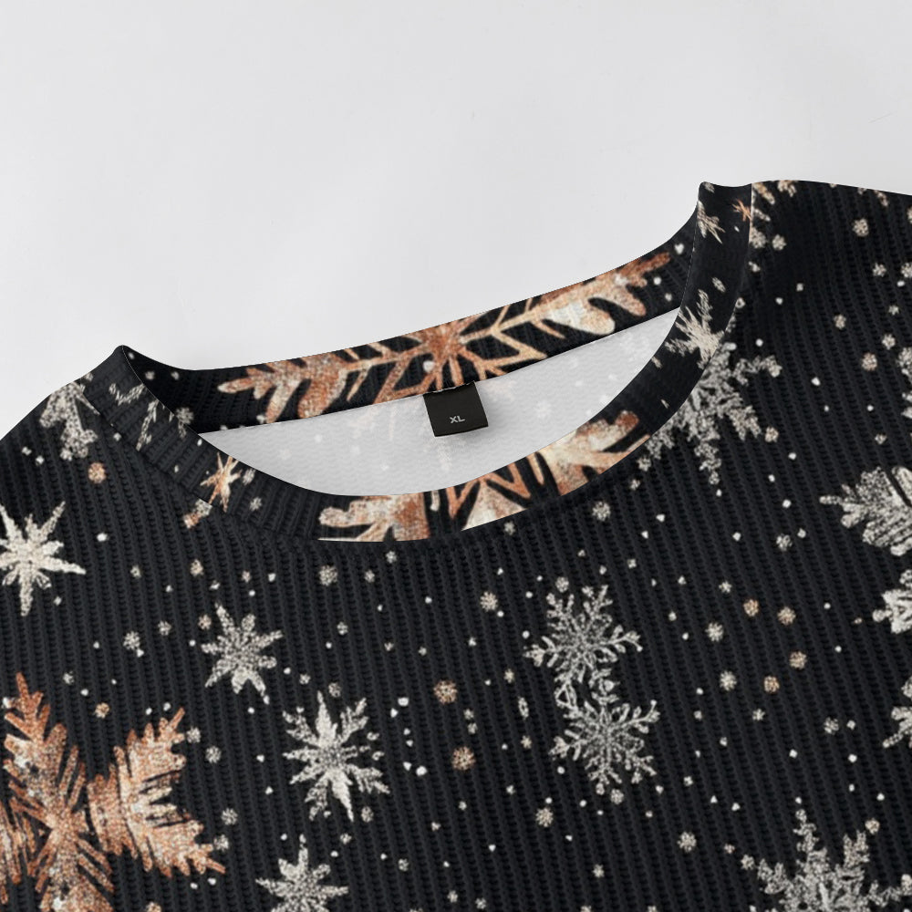 Golden Sparkly Snowflakes Winter Knitted Crewneck Sweatshirt, mens short sleeve shirts¡ê?big and tall mens shirts¡ê?short sleeve shirts for men¡ê?mens 4xl shirts¡ê?casual short sleeve shirts