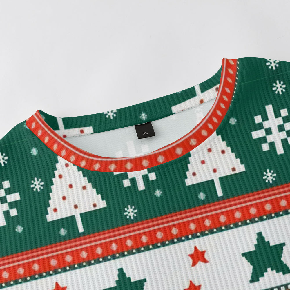 Pixel Style Christmas Pattern Tree Stars and Snowflake Knitted Sweatshirt, mens short sleeve shirts¡ê?big and tall mens shirts¡ê?short sleeve shirts for men¡ê?mens 4xl shirts¡ê?casual short sleeve shirts