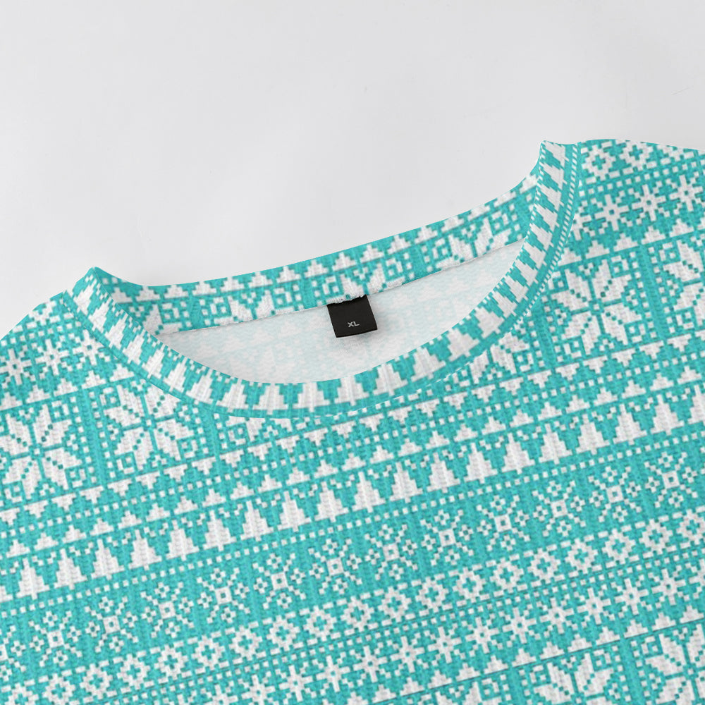 Light Blue Snowflake Christmas Pattern Knitted Crewneck Sweatshirt, mens short sleeve shirts¡ê?big and tall mens shirts¡ê?short sleeve shirts for men¡ê?mens 4xl shirts¡ê?casual short sleeve shirts