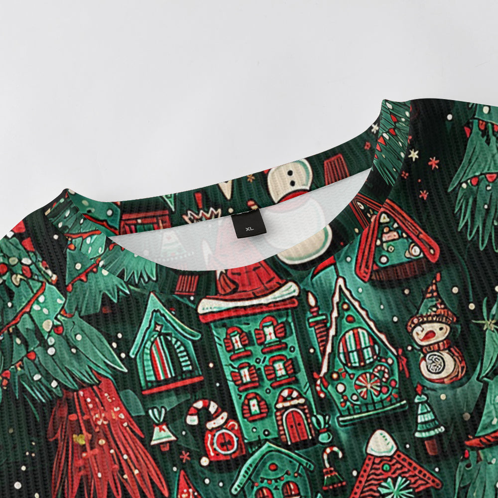 Mirror Image Christmas Trees and Snowmen Knitted Crewneck Sweatshirt, mens short sleeve shirts¡ê?big and tall mens shirts¡ê?short sleeve shirts for men¡ê?mens 4xl shirts¡ê?casual short sleeve shirts