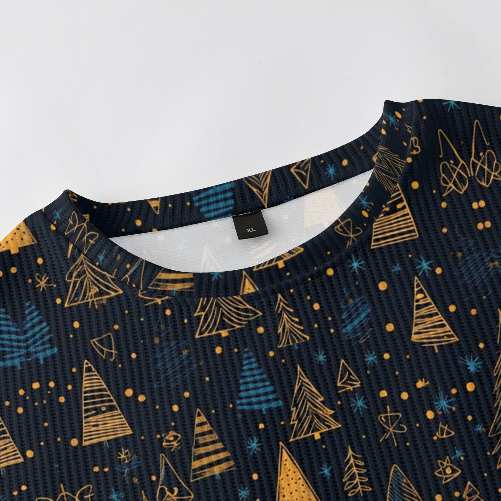 Small Blue and Gold Christmas Trees All Over Print Knitted Sweatshirt, mens short sleeve shirts¡ê?big and tall mens shirts¡ê?short sleeve shirts for men¡ê?mens 4xl shirts¡ê?casual short sleeve shirts