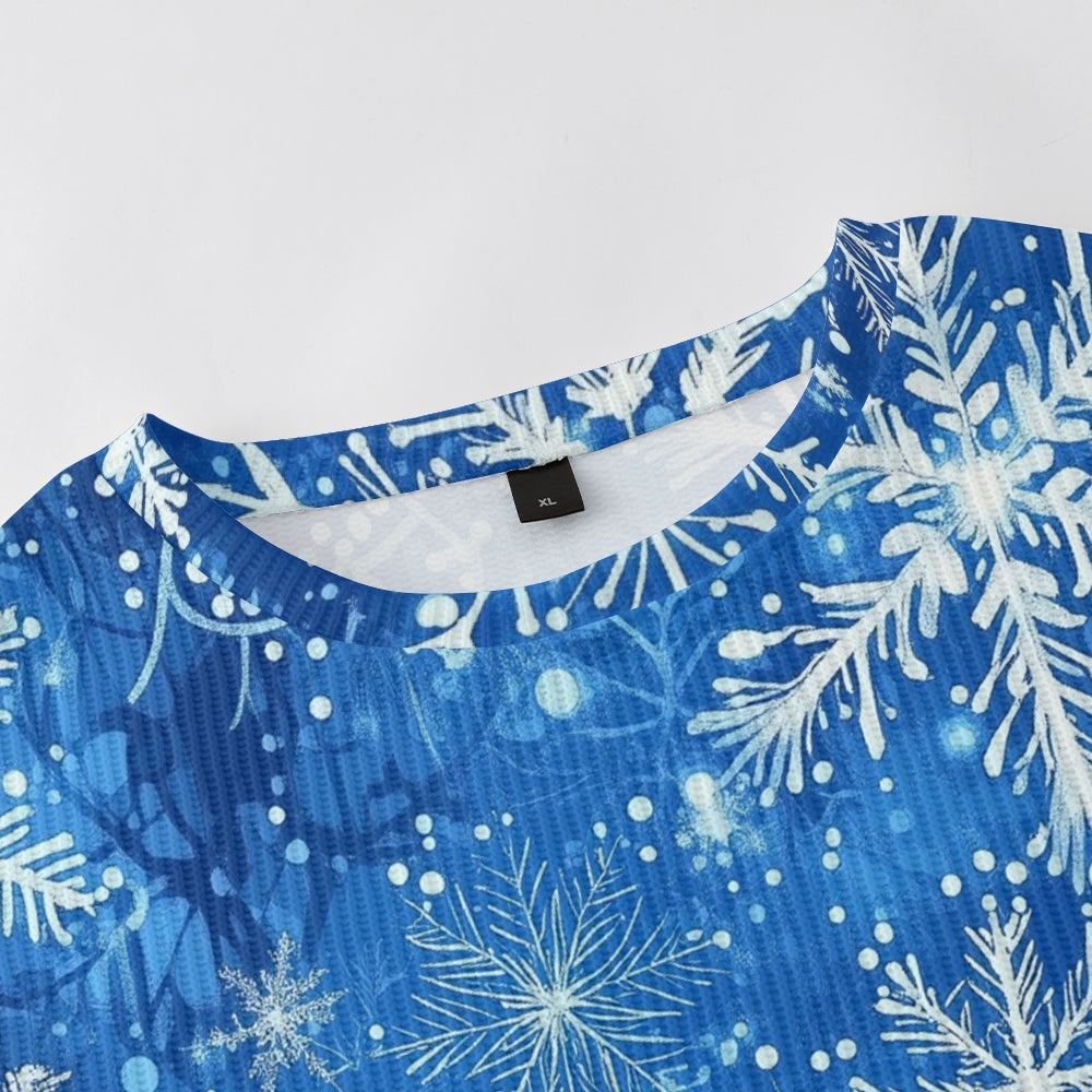 Blue and Silver Snowflakes Golden Snowflake Winter Knitted Crewneck Sweatshirt, mens short sleeve shirts?¨º?big and tall mens shirts?¨º?short sleeve shirts for men?¨º?mens 4xl shirts?¨º?casual short sleeve shirts