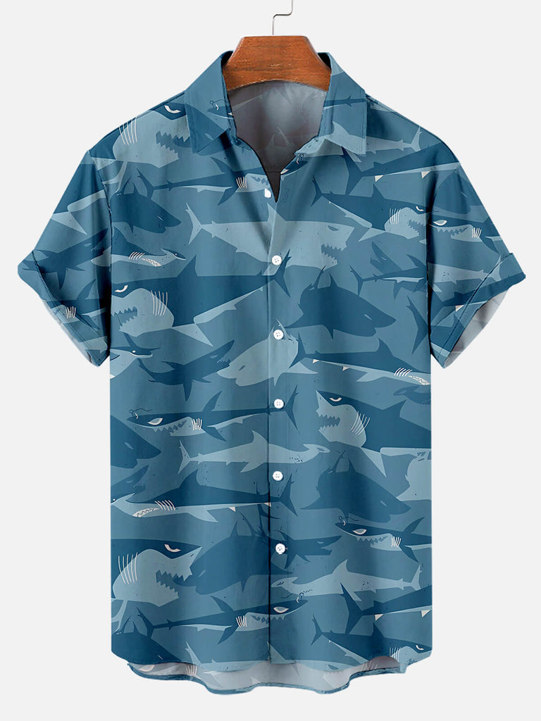 Men's Fun Shark Print Short Sleeve ShirtMens short sleeve shirts Big and tall Mens shirts Short sleeve shirts for men Mens 4xl shirts Casual short sleeve shirts