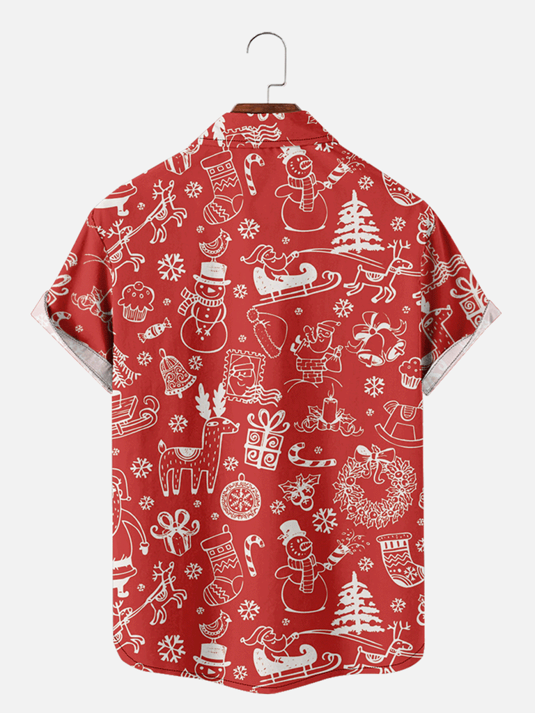 Christmas Patterns Snowman Tree Reindeer Red Short Sleeve Shirt, mens short sleeve shirts¡ê?big and tall mens shirts¡ê?short sleeve shirts for men¡ê?mens 4xl shirts¡ê?casual short sleeve shirts