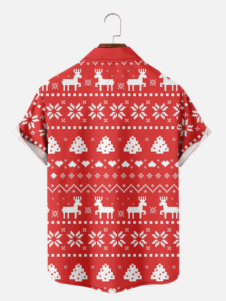 Men's Christmas Print with Deer and Trees Short Sleeve Shirt, mens short sleeve shirts¡ê?big and tall mens shirts¡ê?short sleeve shirts for men¡ê?mens 4xl shirts¡ê?casual short sleeve shirts