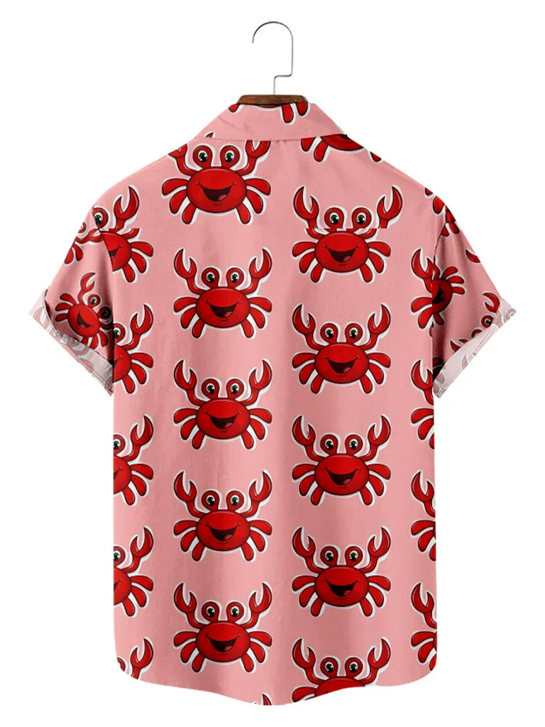 Men's Happy Red Crabs Pink Casual Short Sleeve ShirtMens short sleeve shirts Big and tall Mens shirts Short sleeve shirts for men Mens 4xl shirts Casual short sleeve shirts