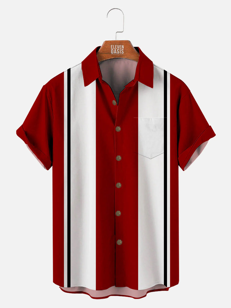 Red Striped Men's Casual Short Sleeve ShirtMens short sleeve shirts Big and tall Mens shirts Short sleeve shirts for men Mens 4xl shirts Casual short sleeve shirts