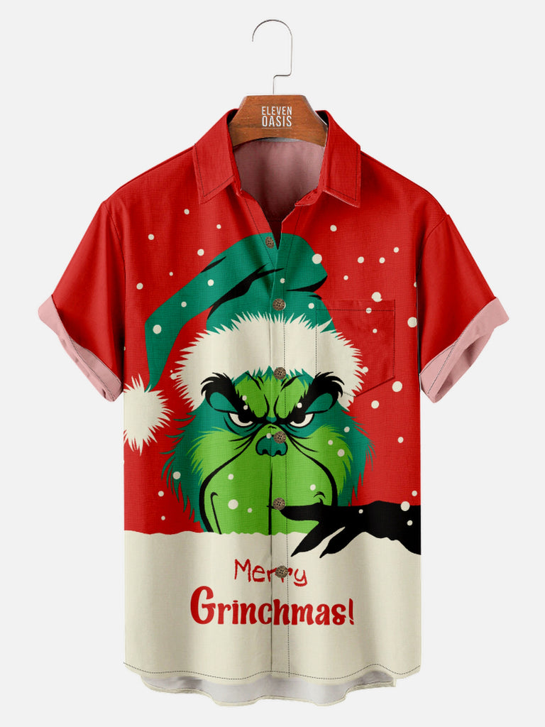 Men's Merry Grinchmas Sinister Grinch Short Sleeve ShirtMens short sleeve shirts Big and tall Mens shirts Short sleeve shirts for men Mens 4xl shirts Casual short sleeve shirts