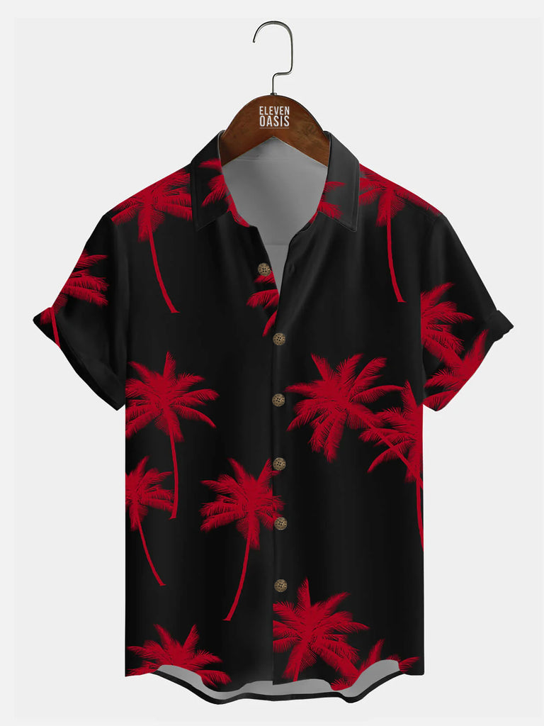 Coconut Tree Pattern Basic Men's Short Sleeve TopMens short sleeve shirts Big and tall Mens shirts Short sleeve shirts for men Mens 4xl shirts Casual short sleeve shirts