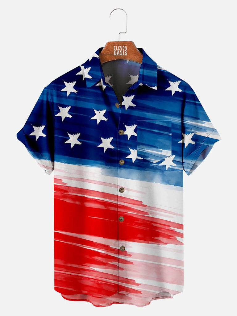 Independence Day Striped Star Pattern Men's Short Sleeve Pocket ShirtMens short sleeve shirts Big and tall Mens shirts Short sleeve shirts for men Mens 4xl shirts Casual short sleeve shirts