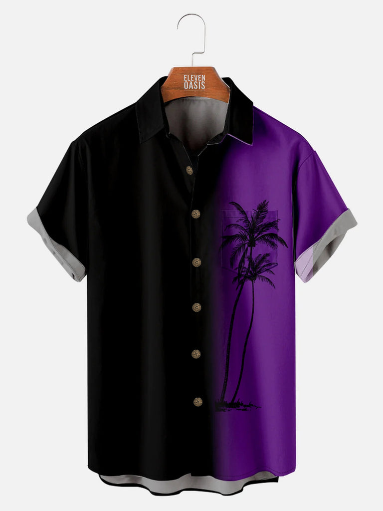 Tall Hawaii Men's Gradient Coconut Tree Print Casual Breathable  Short Sleeve Shirt, mens short sleeve shirts£¬big and tall mens shirts£¬short sleeve shirts for men£¬mens 4xl shirts£¬casual short sleeve shirts