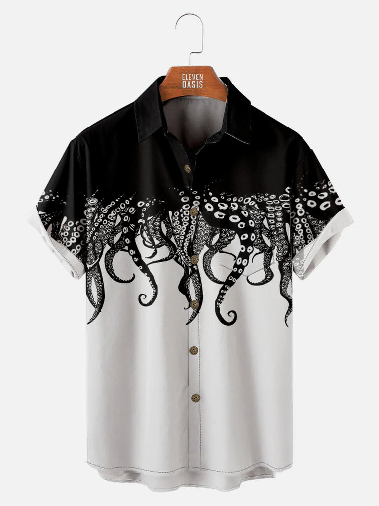 Cthulhu Octopus Pattern Men's Short Sleeve Tops with Chest PocketMens short sleeve shirts Big and tall Mens shirts Short sleeve shirts for men Mens 4xl shirts Casual short sleeve shirts