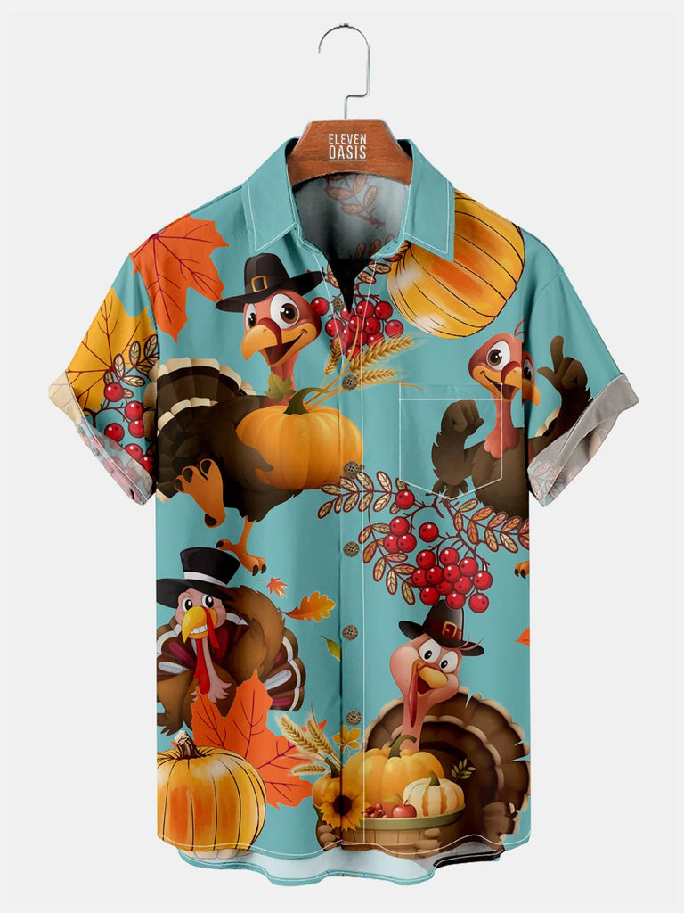 Men's Thanksgiving Fun Turkey Print Short Sleeve ShirtMens short sleeve shirts Big and tall Mens shirts Short sleeve shirts for men Mens 4xl shirts Casual short sleeve shirts