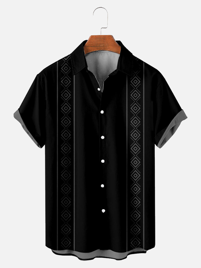 Men's Black Simple Pattern Hawaiian Short Sleeve ShirtMens short sleeve shirts Big and tall Mens shirts Short sleeve shirts for men Mens 4xl shirts Casual short sleeve shirts