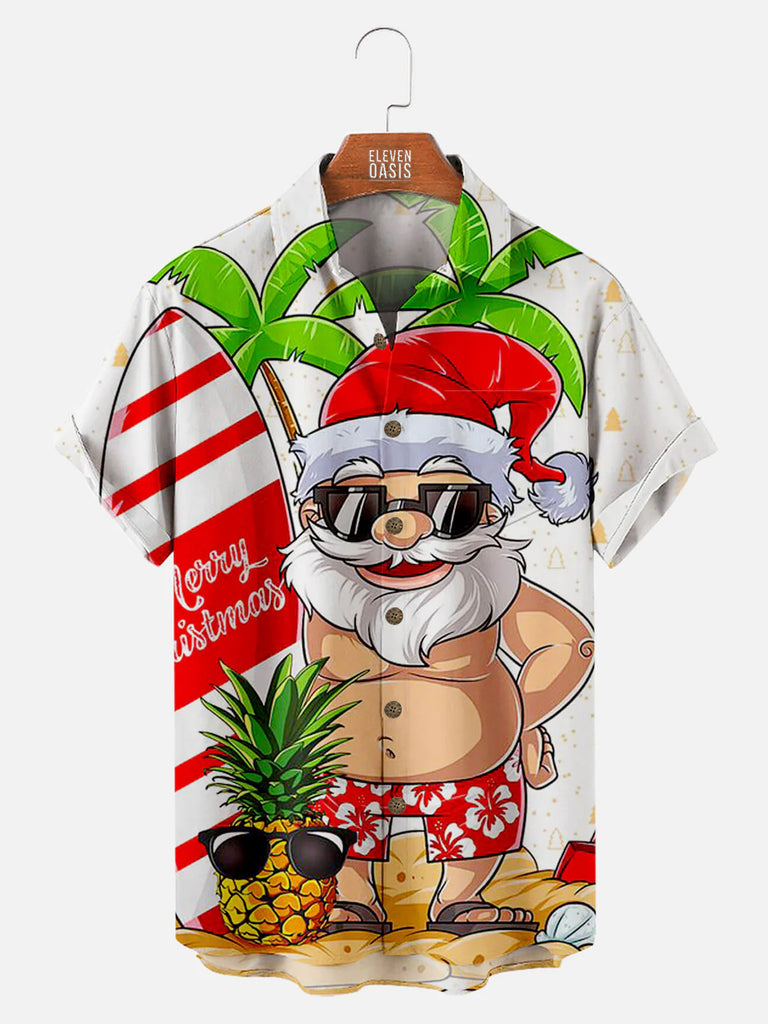 Christmas Hawaii Holiday Santa Men's Short Sleeve Casual ShirtMens short sleeve shirts Big and tall Mens shirts Short sleeve shirts for men Mens 4xl shirts Casual short sleeve shirts