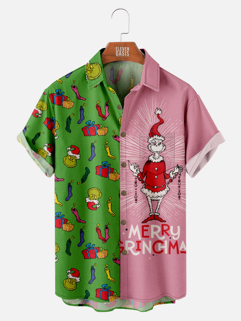 Men's Merry Grinchmas Christmas Short Sleeve ShirtMens short sleeve shirts Big and tall Mens shirts Short sleeve shirts for men Mens 4xl shirts Casual short sleeve shirts