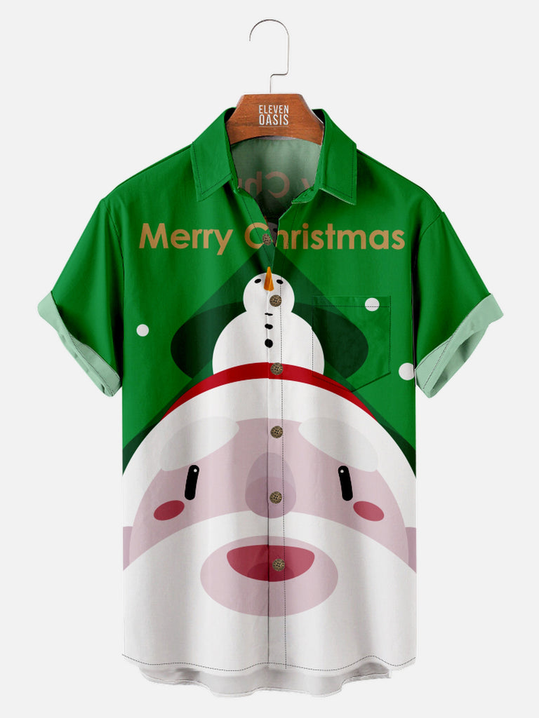 Men's Merry Christmas Happy Santa and Snowman Short Sleeve ShirtMens short sleeve shirts Big and tall Mens shirts Short sleeve shirts for men Mens 4xl shirts Casual short sleeve shirts