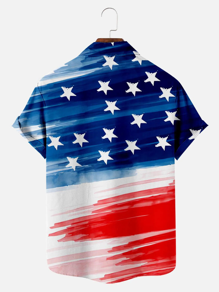 Independence Day Striped Star Tie Dye Men's Short Sleeve ShirtMens short sleeve shirts Big and tall Mens shirts Short sleeve shirts for men Mens 4xl shirts Casual short sleeve shirts