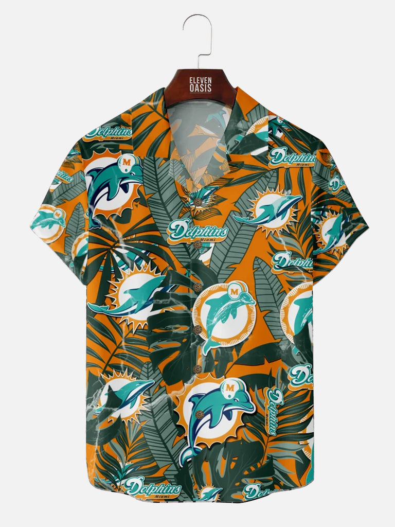 Miami Dolphins American Football Hawaiian Print Short Sleeve ShirtMens short sleeve shirts Big and tall Mens shirts Short sleeve shirts for men Mens 4xl shirts Casual short sleeve shirts