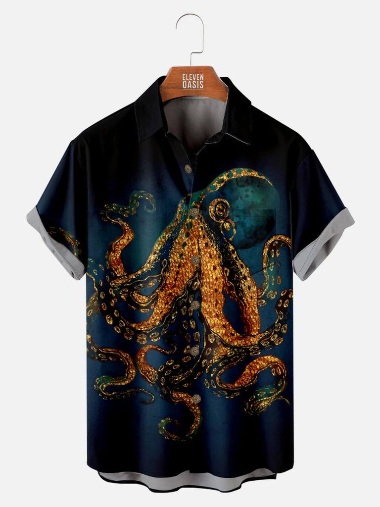 Cthulhu Octopus Pattern Men's Short Sleeve Tops with Chest PocketMens short sleeve shirts Big and tall Mens shirts Short sleeve shirts for men Mens 4xl shirts Casual short sleeve shirts