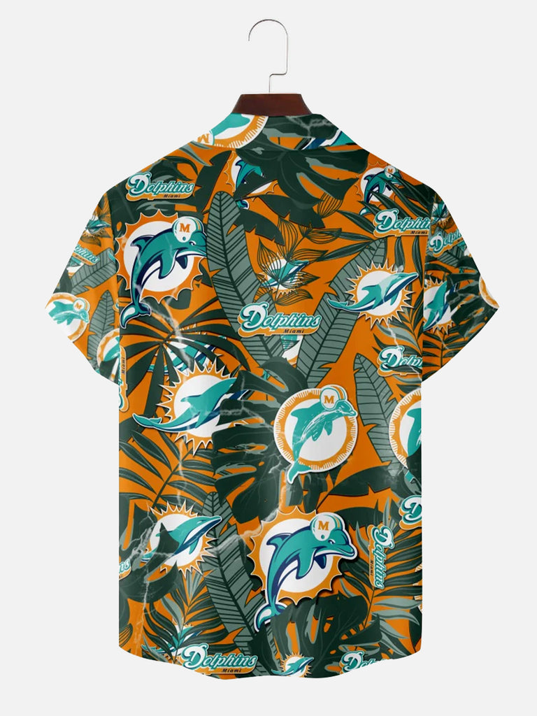 Miami Dolphins American Football Hawaiian Print Short Sleeve ShirtMens short sleeve shirts Big and tall Mens shirts Short sleeve shirts for men Mens 4xl shirts Casual short sleeve shirts