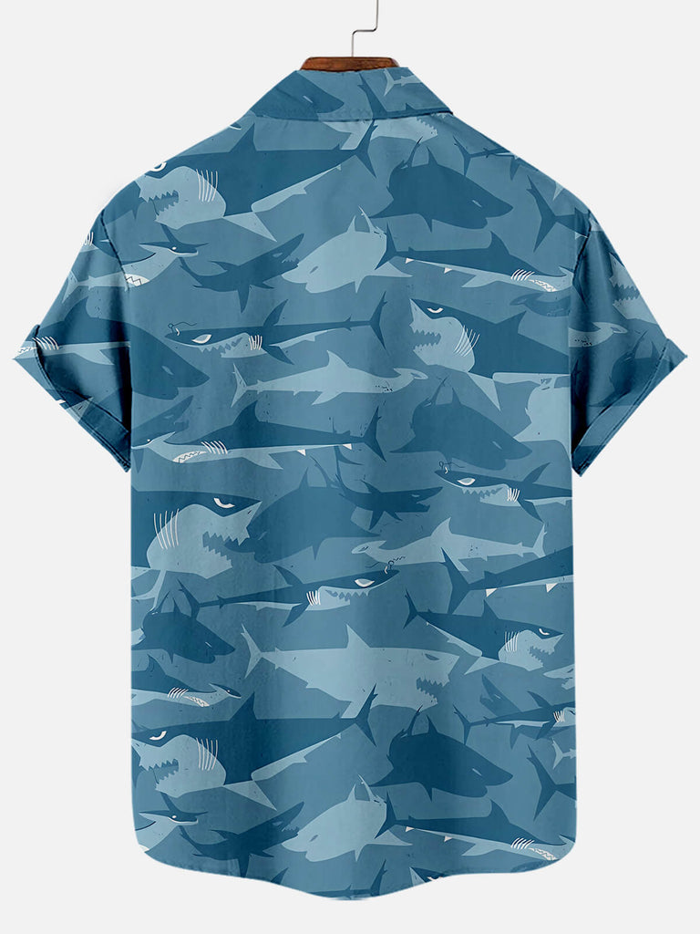 Men's Fun Shark Print Short Sleeve ShirtMens short sleeve shirts Big and tall Mens shirts Short sleeve shirts for men Mens 4xl shirts Casual short sleeve shirts