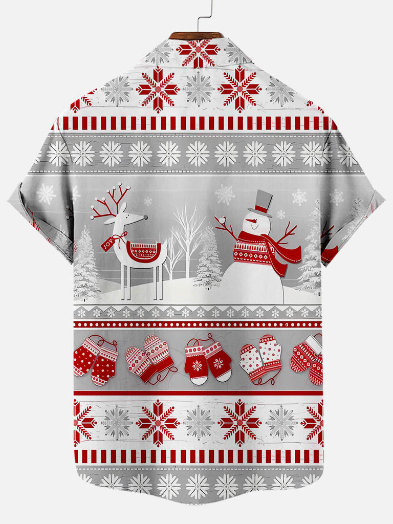 Christmas Snowman and Reindeer Printed Men's Short Sleeve ShirtMens short sleeve shirts Big and tall Mens shirts Short sleeve shirts for men Mens 4xl shirts Casual short sleeve shirts