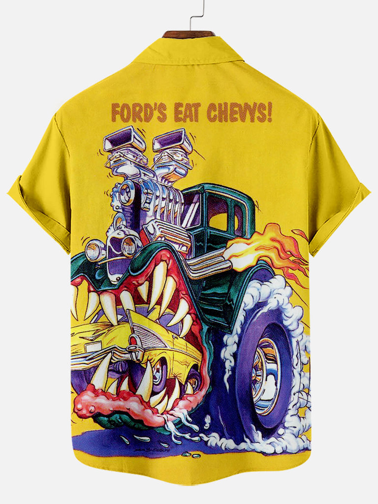 Crazy Monster Car Print Men's Short Sleeve ShirtMens short sleeve shirts Big and tall Mens shirts Short sleeve shirts for men Mens 4xl shirts Casual short sleeve shirts