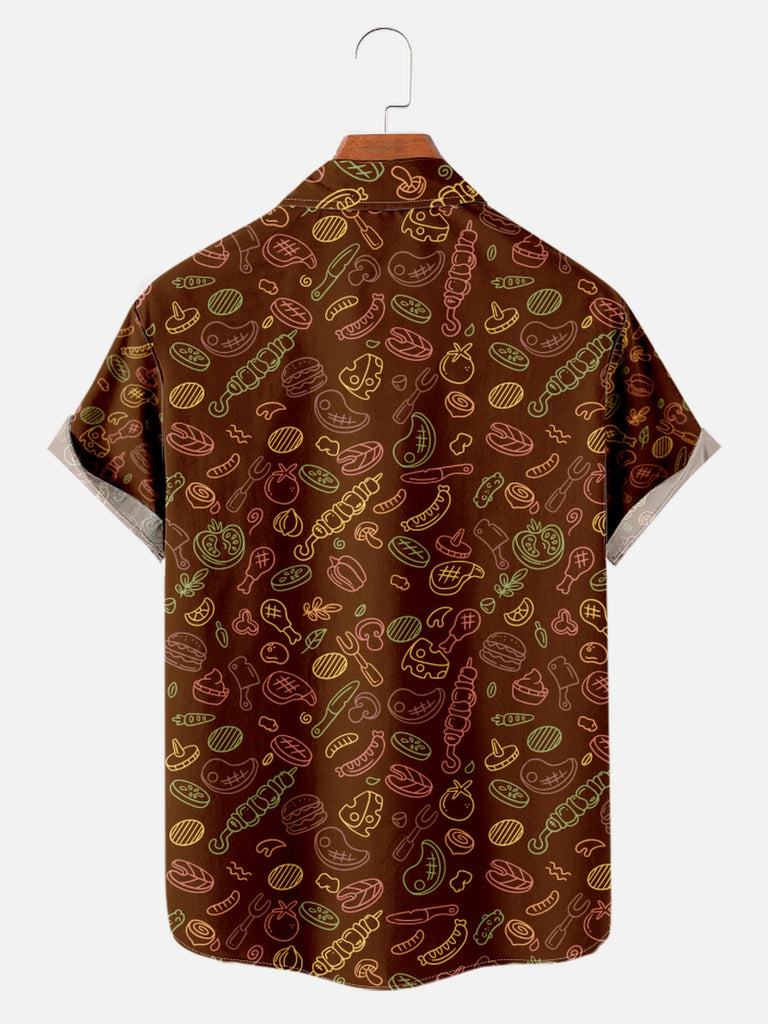 Men's BBQ Print Moisture Wicking Fabric Trendy Lapel Short Sleeve ShirtMens short sleeve shirts Big and tall Mens shirts Short sleeve shirts for men Mens 4xl shirts Casual short sleeve shirts