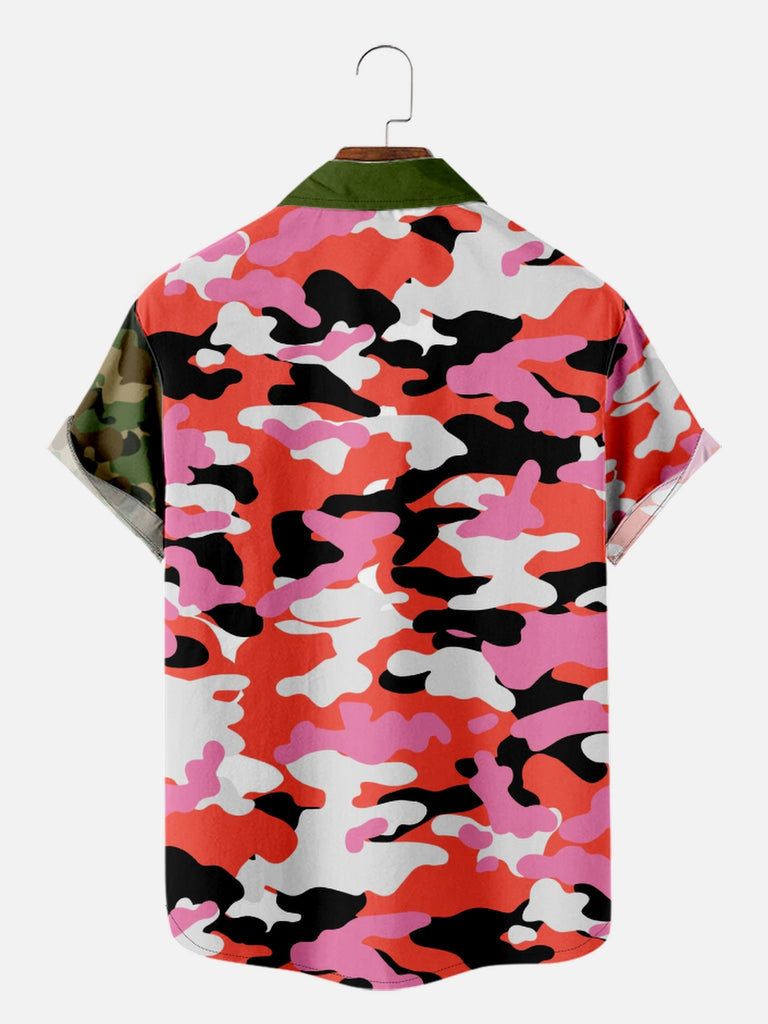 Men's Contrast Camo Print Short Sleeve ShirtMens short sleeve shirts Big and tall Mens shirts Short sleeve shirts for men Mens 4xl shirts Casual short sleeve shirts