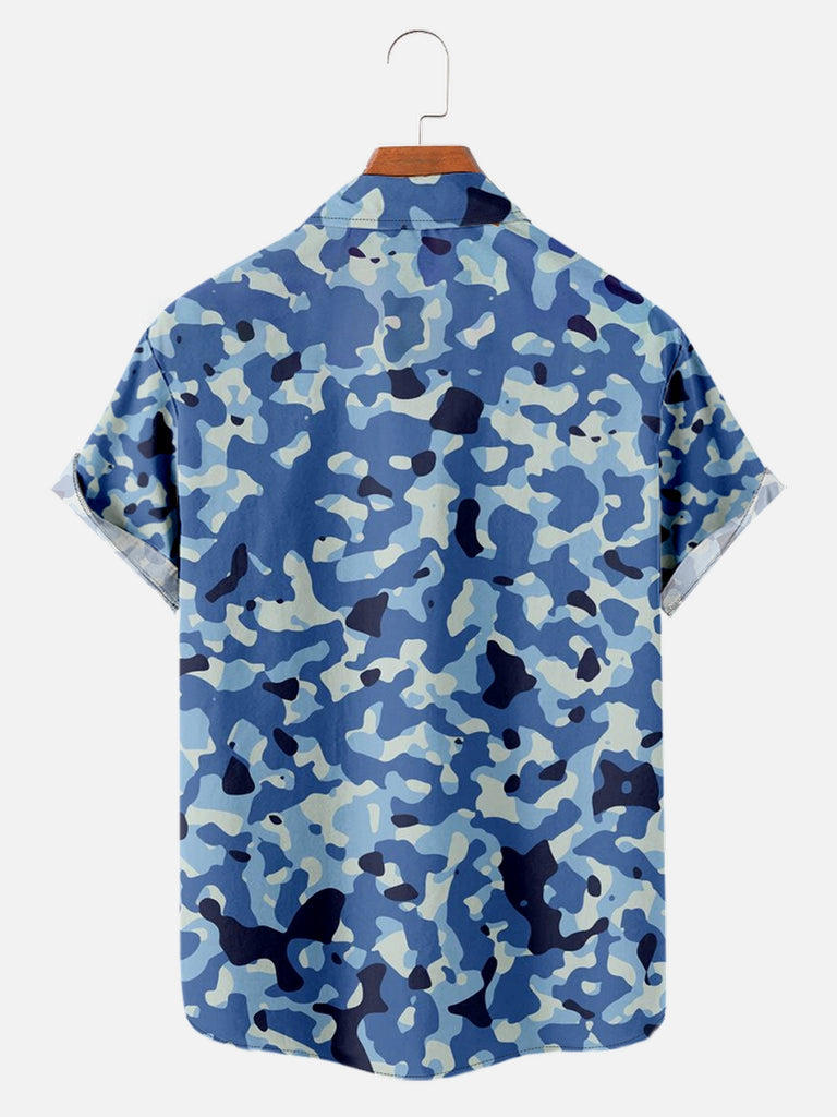 Men's GI Joe Inspired Blue Camo Print Short Sleeve ShirtMens short sleeve shirts Big and tall Mens shirts Short sleeve shirts for men Mens 4xl shirts Casual short sleeve shirts