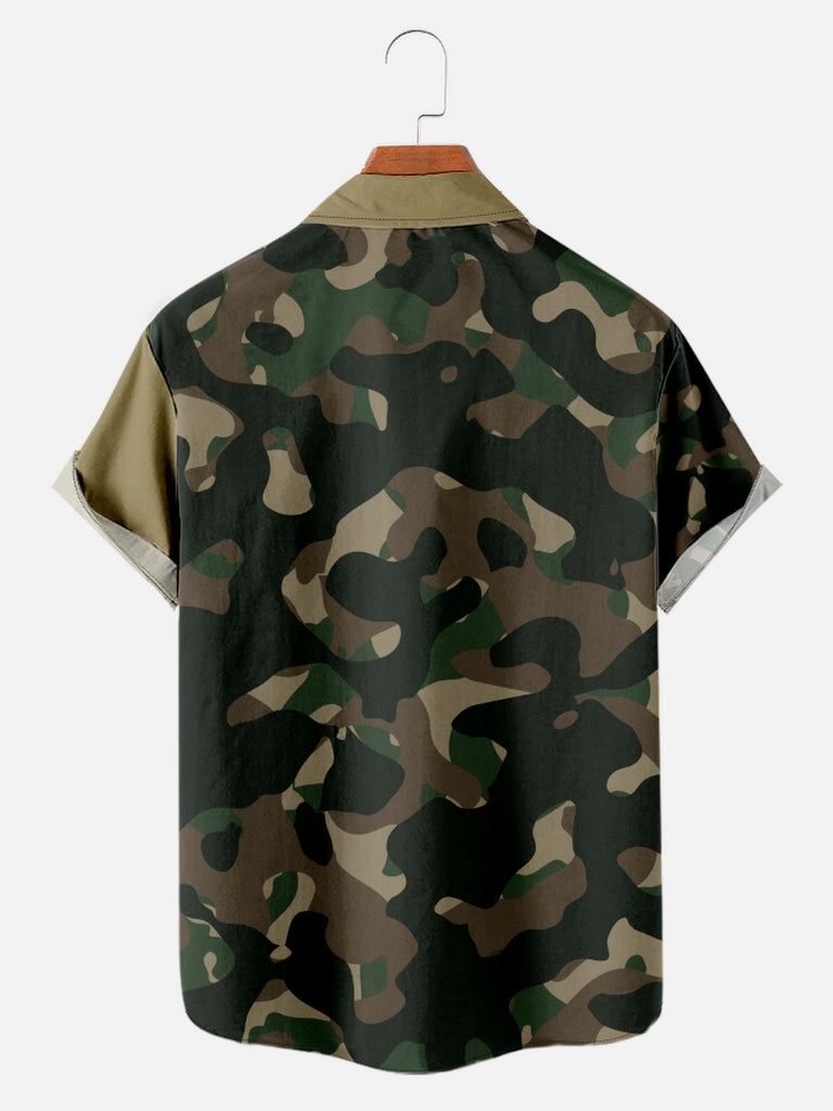 Men's Camo Print with Block Color Short Sleeve ShirtMens short sleeve shirts Big and tall Mens shirts Short sleeve shirts for men Mens 4xl shirts Casual short sleeve shirts