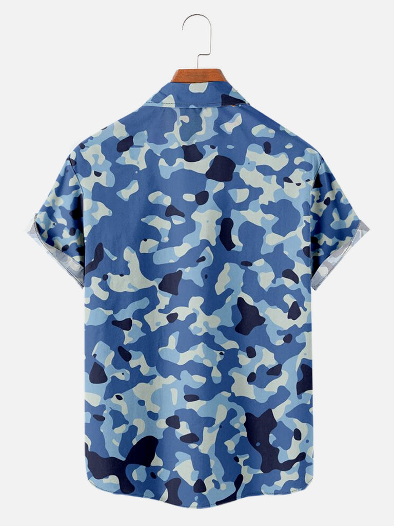 Men's Blue Camo Print Short Sleeve ShirtMens short sleeve shirts Big and tall Mens shirts Short sleeve shirts for men Mens 4xl shirts Casual short sleeve shirts