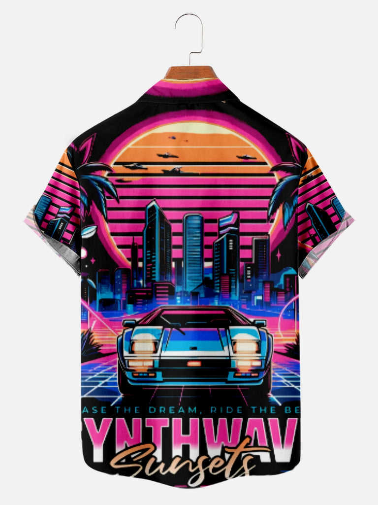 Men's Cyberpunk Sunset Retro Car Short Sleeve ShirtMens short sleeve shirts Big and tall Mens shirts Short sleeve shirts for men Mens 4xl shirts Casual short sleeve shirts