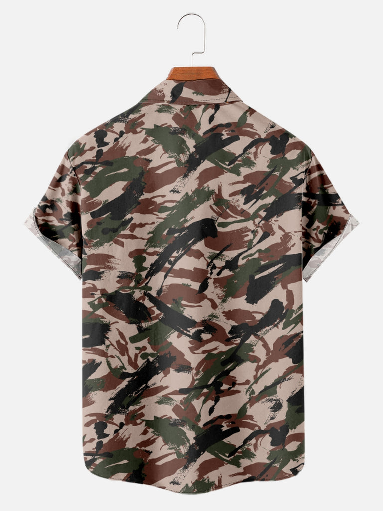 Men's Camo Print Paint Brush Effect Short Sleeve ShirtMens short sleeve shirts Big and tall Mens shirts Short sleeve shirts for men Mens 4xl shirts Casual short sleeve shirts