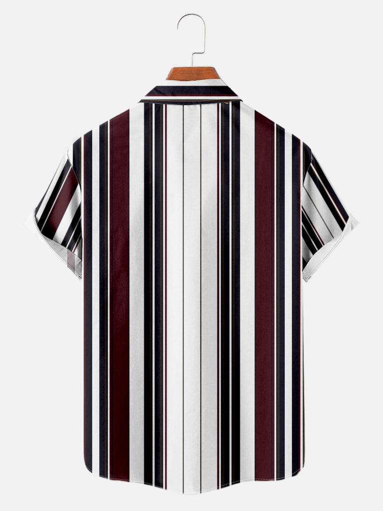 Men's Everyday Dark Red Black and White Striped Short Sleeve ShirtMens short sleeve shirts Big and tall Mens shirts Short sleeve shirts for men Mens 4xl shirts Casual short sleeve shirts