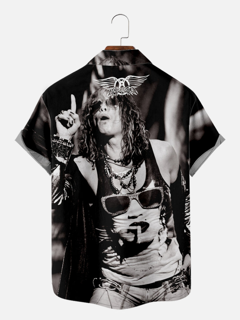 Men's Aerosmith Tribute Steven Tyler Music Band Short Sleeve ShirtMens short sleeve shirts Big and tall Mens shirts Short sleeve shirts for men Mens 4xl shirts Casual short sleeve shirts