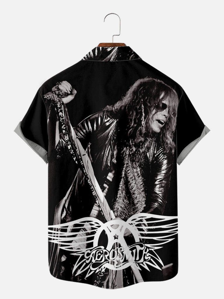 Men's Aerosmith Steven Tyler Tribute Short Sleeve ShirtMens short sleeve shirts Big and tall Mens shirts Short sleeve shirts for men Mens 4xl shirts Casual short sleeve shirts