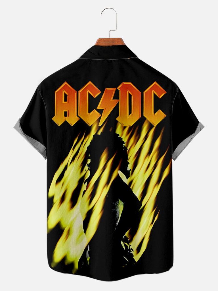 Men's ACDC Music Band Tribute Short Sleeve ShirtMens short sleeve shirts Big and tall Mens shirts Short sleeve shirts for men Mens 4xl shirts Casual short sleeve shirts