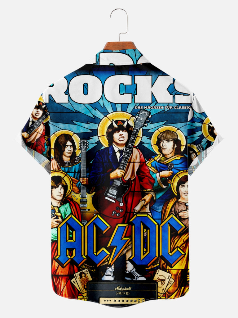 Men's ACDC Stained Glass Music Short Sleeve ShirtMens short sleeve shirts Big and tall Mens shirts Short sleeve shirts for men Mens 4xl shirts Casual short sleeve shirts