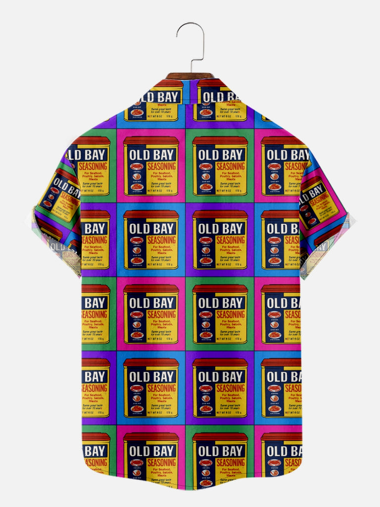 Men's Retro Old Bay Seasoning All Over Print Short Sleeve ShirtMens short sleeve shirts Big and tall Mens shirts Short sleeve shirts for men Mens 4xl shirts Casual short sleeve shirts